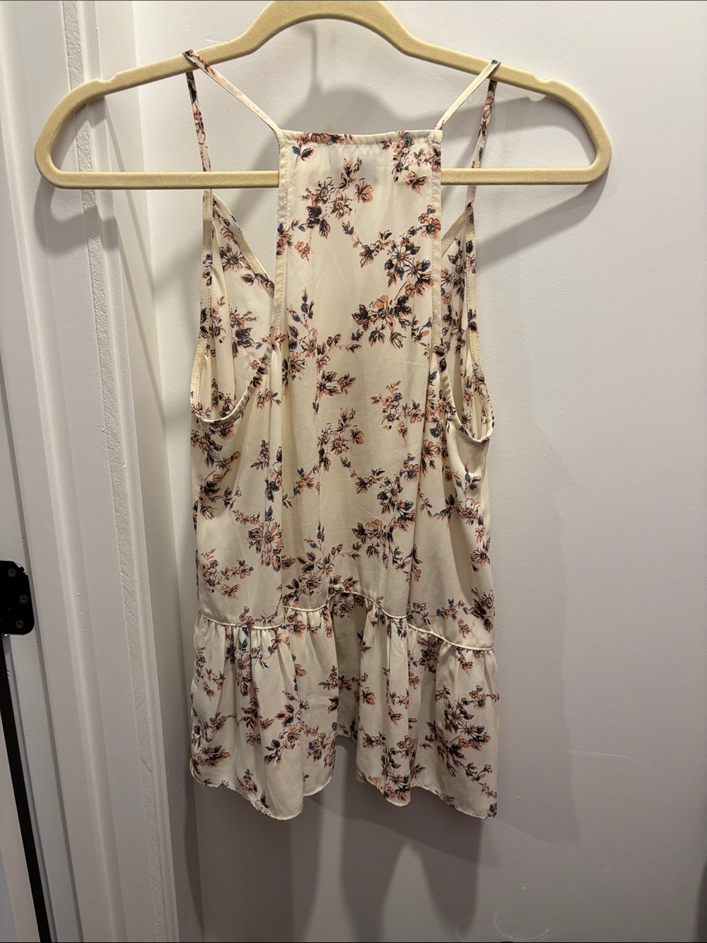 Cream Floral Spaghetti Strap Ruffle Top - Picture 2 of 2